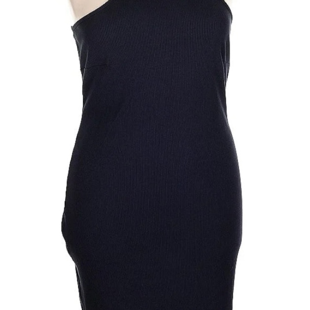 Lane Bryant Elegant Navy Blue Ribbed Racerback Midi Dress